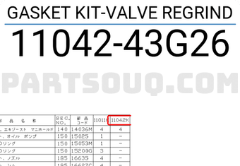 Nissan 1104243G26 GASKET KIT-VALVE REGRIND
