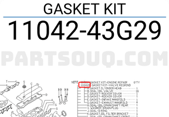Nissan 1104243G29 GASKET KIT