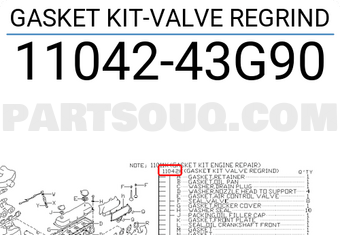 Nissan 1104243G90 GASKET KIT-VALVE REGRIND