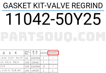 Nissan 1104250Y25 GASKET KIT-VALVE REGRIND