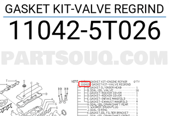 Nissan 110425T026 GASKET KIT-VALVE REGRIND