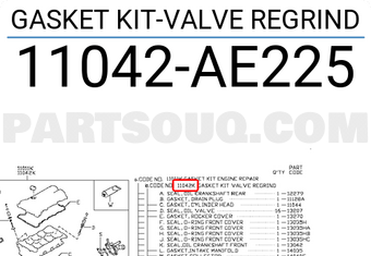 Nissan 11042AE225 GASKET KIT-VALVE REGRIND