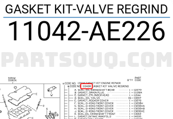 Nissan 11042AE226 GASKET KIT-VALVE REGRIND