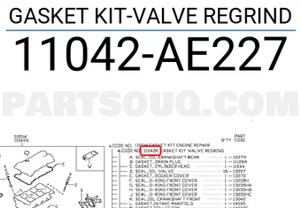 Nissan 11042AE227 GASKET KIT-VALVE REGRIND