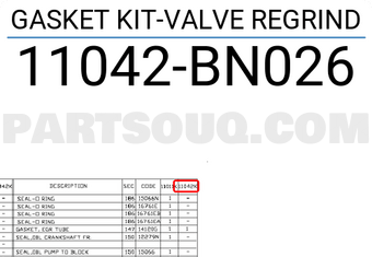 Nissan 11042BN026 GASKET KIT-VALVE REGRIND
