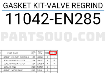 Nissan 11042EN285 GASKET KIT-VALVE REGRIND