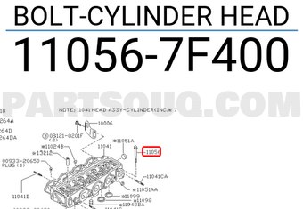 Nissan 110567F400 BOLT-CYLINDER HEAD