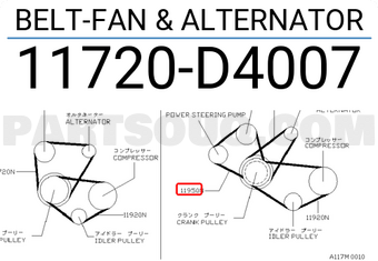 Nissan 11720D4007 BELT-FAN & ALTERNATOR