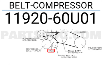 Nissan 1192060U01 BELT-COMPRESSOR