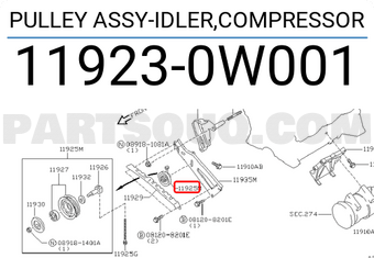 Nissan 119230W001 PULLEY ASSY-IDLER,COMPRESSOR