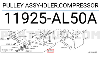Nissan 11925AL50A PULLEY ASSY-IDLER,COMPRESSOR