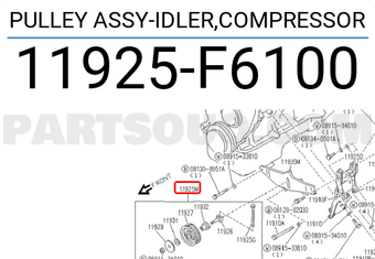 Nissan 11925F6100 PULLEY ASSY-IDLER,COMPRESSOR