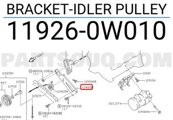 Nissan 119260W010 BRACKET-IDLER PULLEY