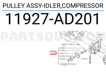 Nissan 11927AD201 PULLEY ASSY-IDLER,COMPRESSOR