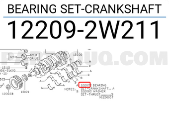 Nissan 122092W211 BEARING SET-CRANKSHAFT