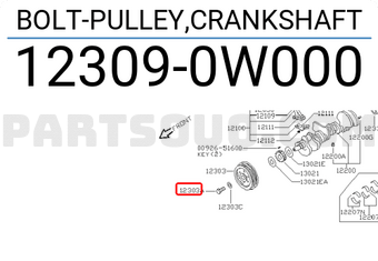 Nissan 123090W000 BOLT-PULLEY,CRANKSHAFT
