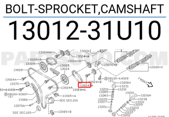 Nissan 1301231U10 BOLT-SPROCKET,CAMSHAFT