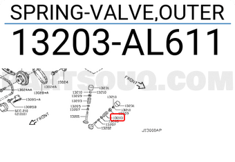 Nissan 13203AL611 SPRING-VALVE,OUTER