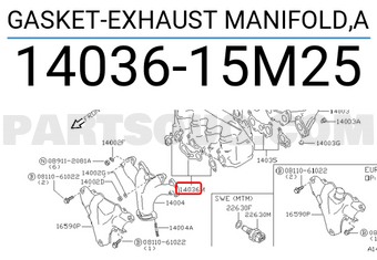 Nissan 1403615M25 GASKET-EXHAUST MANIFOLD,A