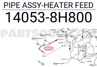 Nissan 140538H800 PIPE ASSY-HEATER FEED