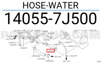 Nissan 140557J500 HOSE-WATER