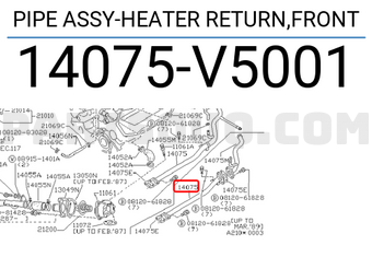 Nissan 14075V5001 PIPE ASSY-HEATER RETURN,FRONT