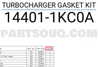 Nissan 144011KC0A TURBOCHARGER GASKET KIT