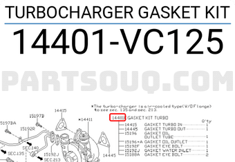 Nissan 14401VC125 TURBOCHARGER GASKET KIT