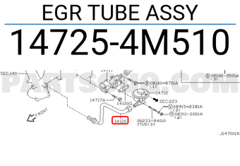 Nissan 147254M510 EGR TUBE ASSY