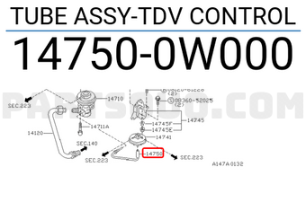 Nissan 147500W000 TUBE ASSY-TDV CONTROL