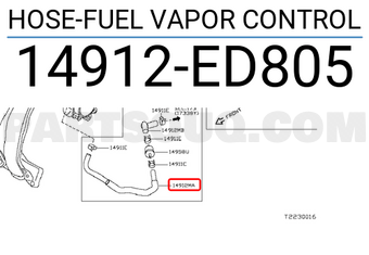 Nissan 14912ED805 HOSE-FUEL VAPOR CONTROL