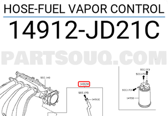 Nissan 14912JD21C HOSE-FUEL VAPOR CONTROL