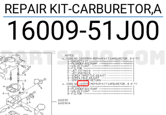 Nissan 1600951J00 REPAIR KIT-CARBURETOR,A