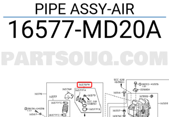 Nissan 16577MD20A PIPE ASSY-AIR