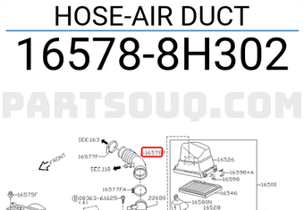 Nissan 165788H302 HOSE-AIR DUCT