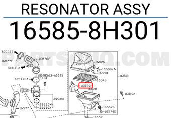 Nissan 165858H301 RESONATOR ASSY