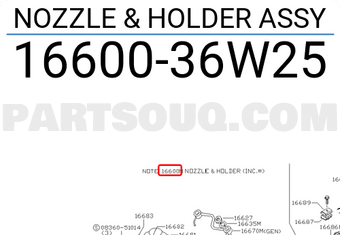 Nissan 1660036W25 NOZZLE & HOLDER ASSY