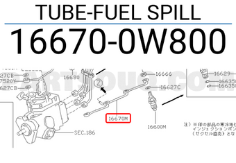 Nissan 166700W800 TUBE-FUEL SPILL