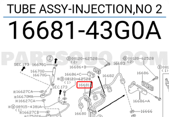Nissan 1668143G0A TUBE ASSY-INJECTION,NO 2