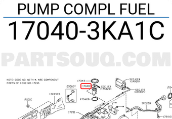 Nissan 170403KA1C PUMP COMPL FUEL