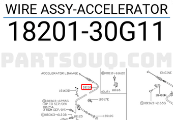 Nissan 1820130G11 WIRE ASSY-ACCELERATOR