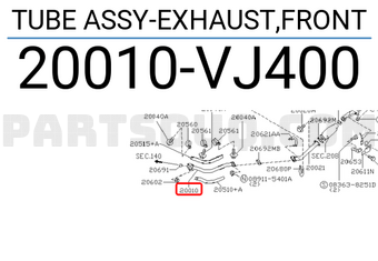 Nissan 20010VJ400 TUBE ASSY-EXHAUST,FRONT