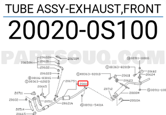 Nissan 200200S100 TUBE ASSY-EXHAUST,FRONT
