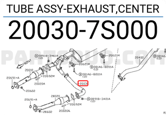 Nissan 200307S000 TUBE ASSY-EXHAUST,CENTER