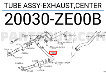 Nissan 20030ZE00B TUBE ASSY-EXHAUST,CENTER