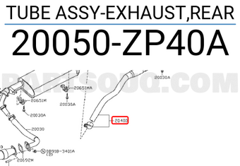Nissan 20050ZP40A TUBE ASSY-EXHAUST,REAR