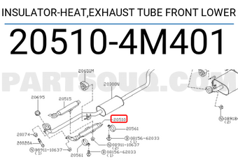 Nissan 205104M401 INSULATOR-HEAT,EXHAUST TUBE FRONT LOWER