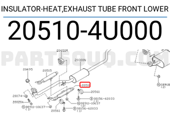 Nissan 205104U000 INSULATOR-HEAT,EXHAUST TUBE FRONT LOWER