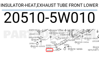 Nissan 205105W010 INSULATOR-HEAT,EXHAUST TUBE FRONT LOWER