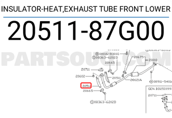 Nissan 2051187G00 INSULATOR-HEAT,EXHAUST TUBE FRONT LOWER
